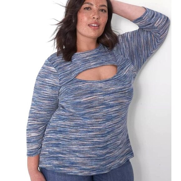 Lane Bryant Womens PLUS 3X (22-24) Pullover Knit 3/4-Sleeve Cutout Top Tee NWT - Picture 1 of 9